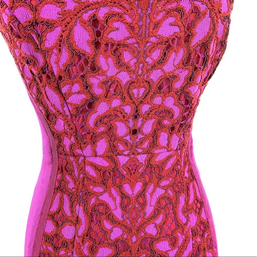 DIANE VON FURSTENBERG Geovana Lace Textured Sleeveless Purple Sheath Dress - Picture 5 of 15